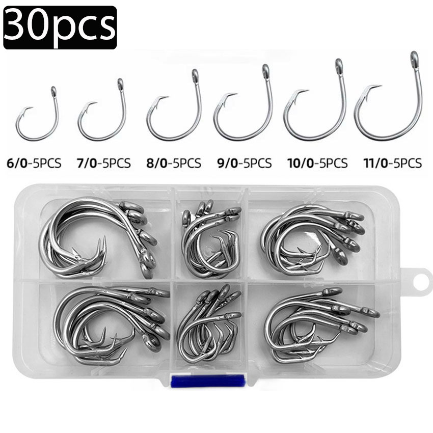 Fishing Hook Circle - เบ็ดตกปลา 30 ชิ้น/กล่อง เบ็ดสแตนเลสแบบวงกลม ปากกว้าง สำหรับตกปลาทะเล